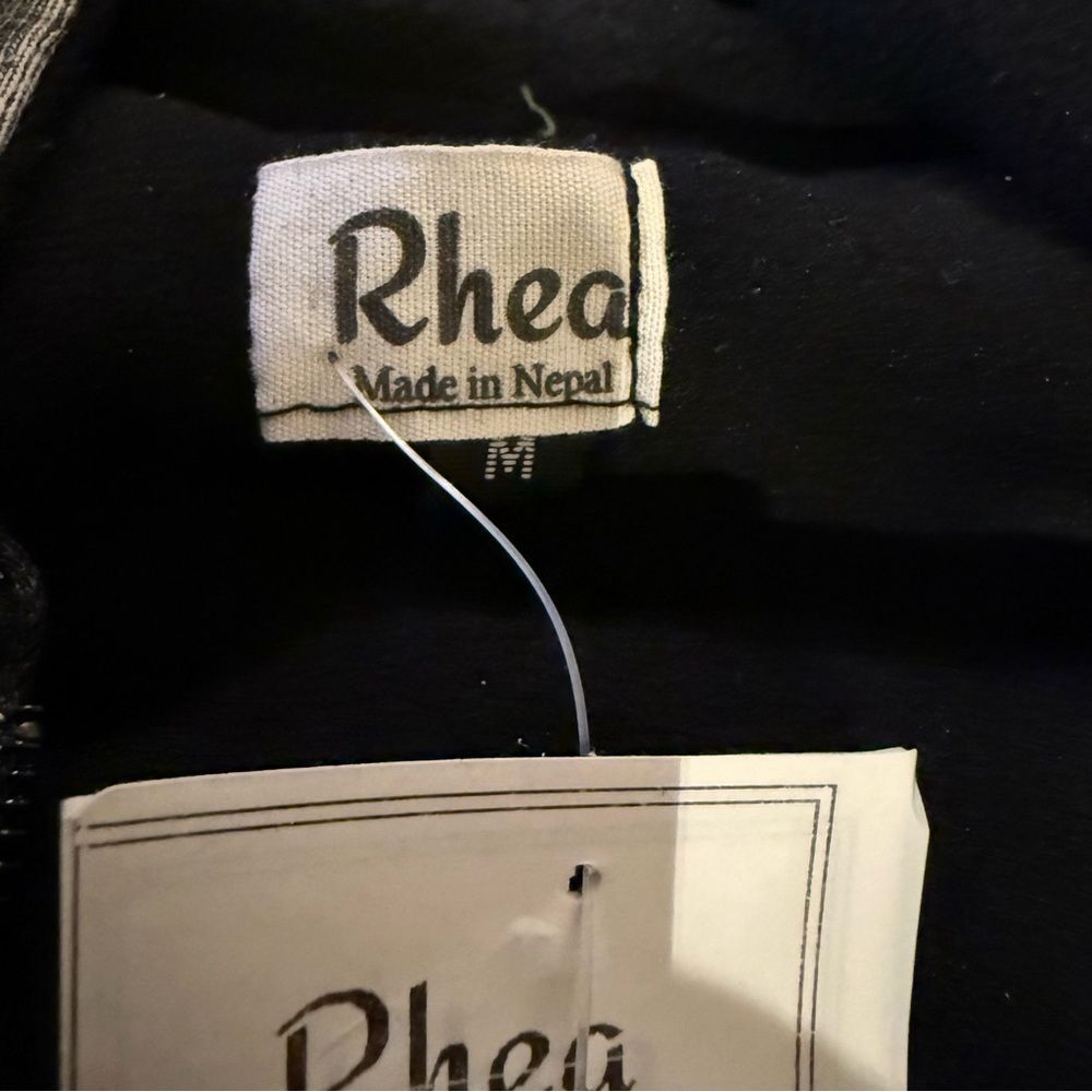 NWT Rhea Black Cotton Long Flower Patchwork Razor Cut Hippie Boho Jacket- Medium - Picture 12 of 12
